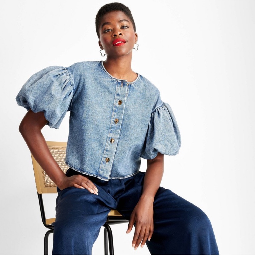 Target Denim Puff Sleeve Top